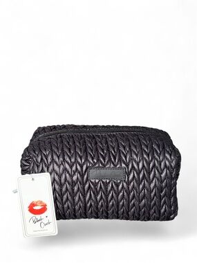 Blush Crush Black Puff Quilted Cosmetic Zip Top Pouch